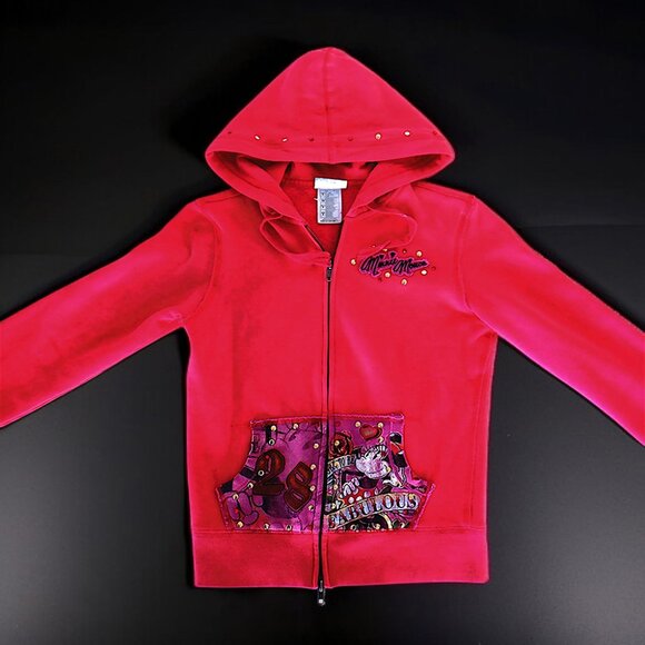 Disney Minnie Mouse “Born to Be Fabulous” dark Pink Zip-Up Hoodie - Picture 1 of 5